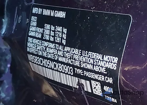 2022 BMW M5 из США, поврежденный, VIN WBS83CH05NCK80903